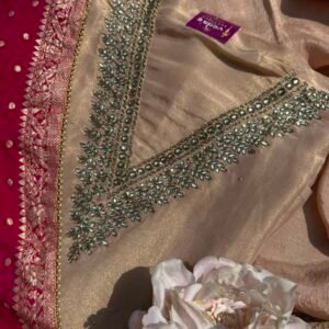 Blush Pink Unstitched Suit with Festive Pink Banarsi Dupatta